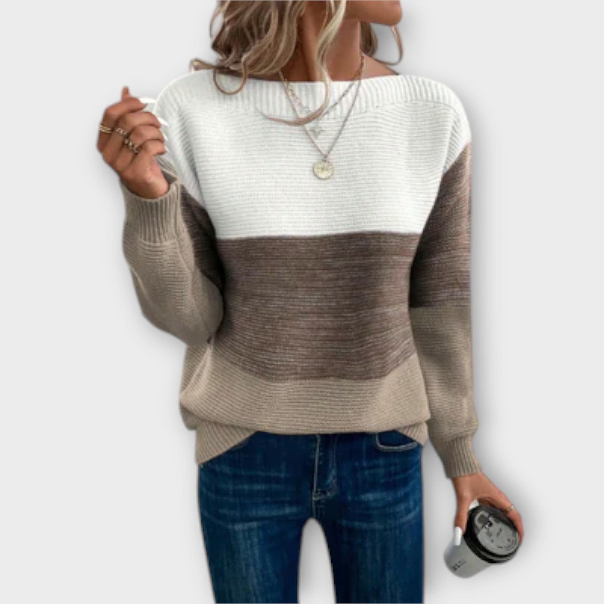 Claire Patchwork Trøje Tre Farver Elegant Eksklusiv
