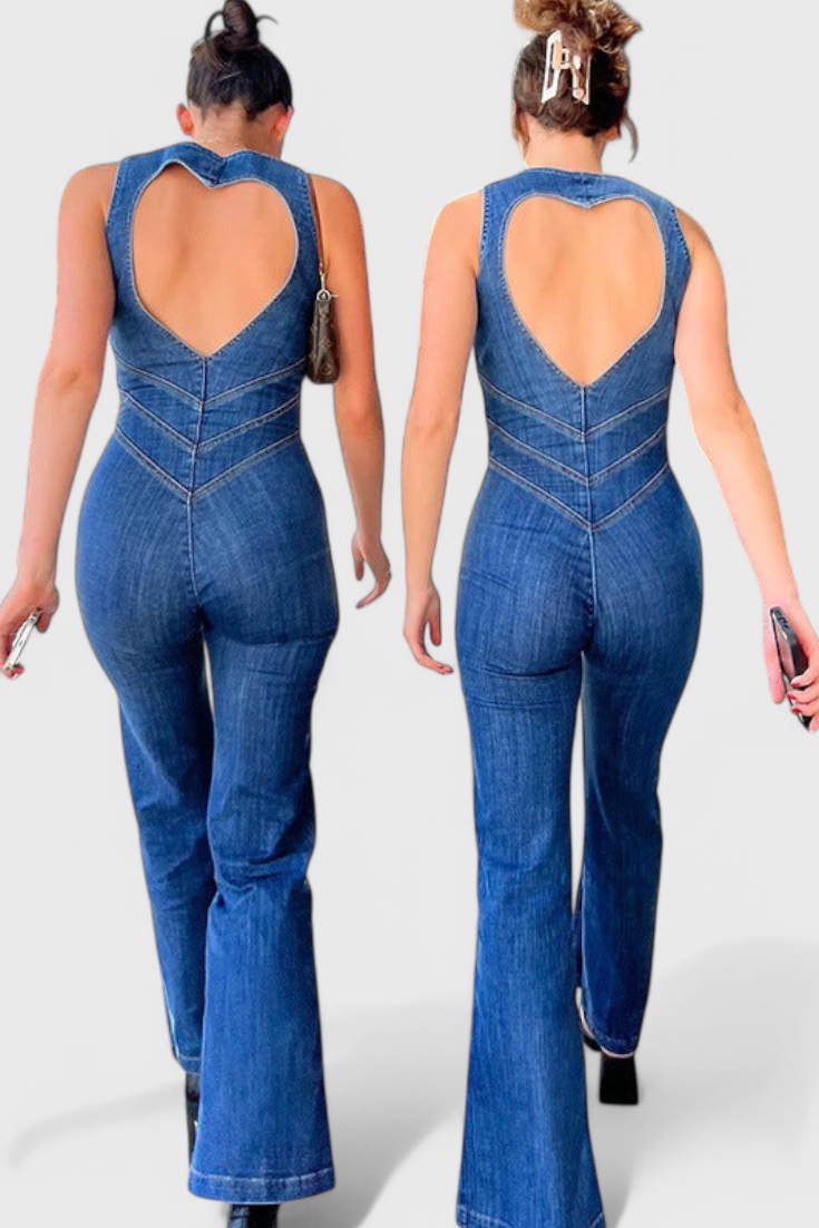 Maisie Mono Denim Jumpsuit Eksklusiv Med Hjerte Åben Ryg