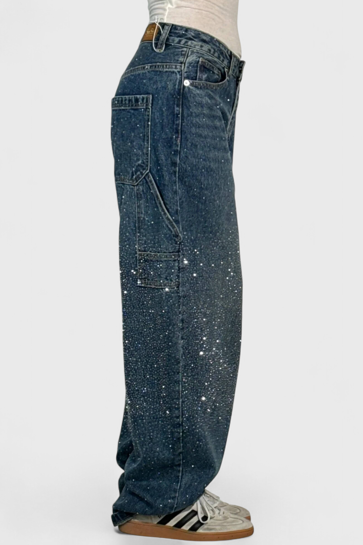 Dariya Jeans Cargo Balloon Glans Med Perler Applikationer