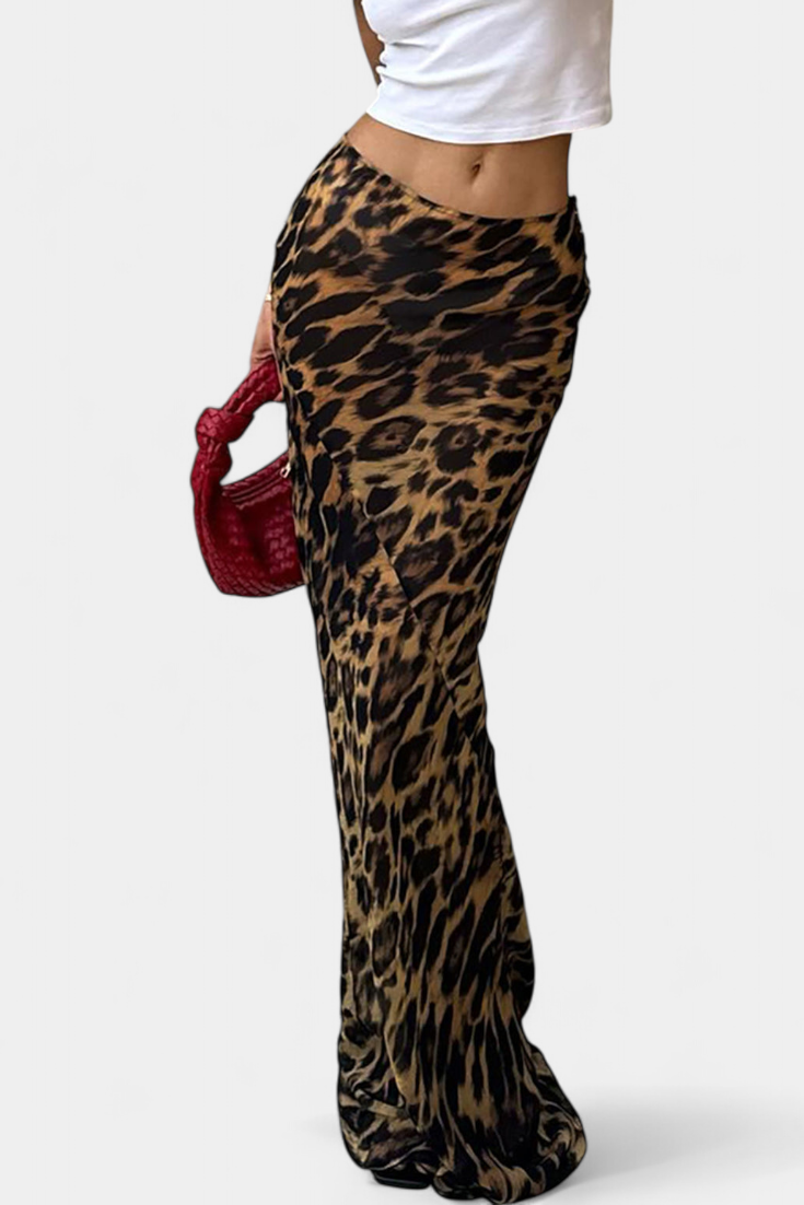 Elena Skørt Maxi Slim Leopardmønster Vævet Eksklusivt