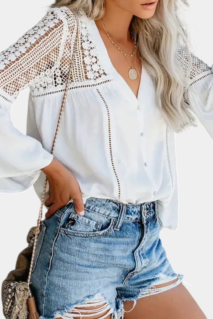 Sunwoven Bluse Af Bomuld Og Rayon V Hals Eksklusiv Stil