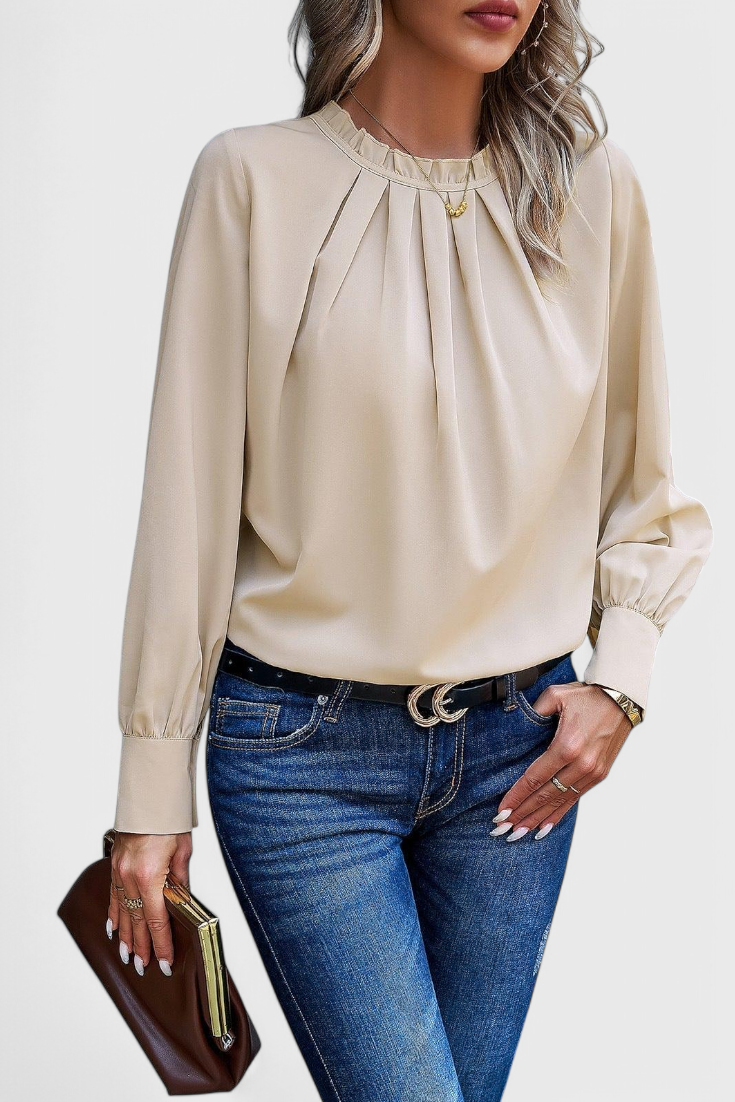 Dottie Langærmet Top Med Vintage Blonder Krave Eksklusiv