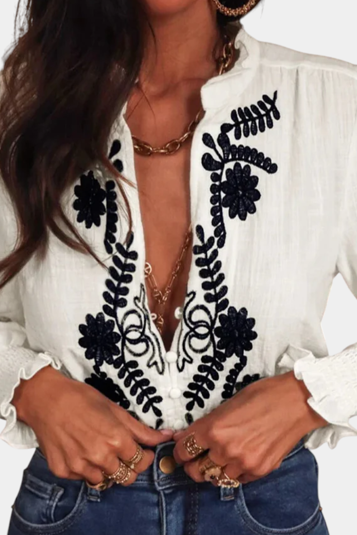 Sahara Petals Bomuld Bluse Vintageinspireret Eksklusiv