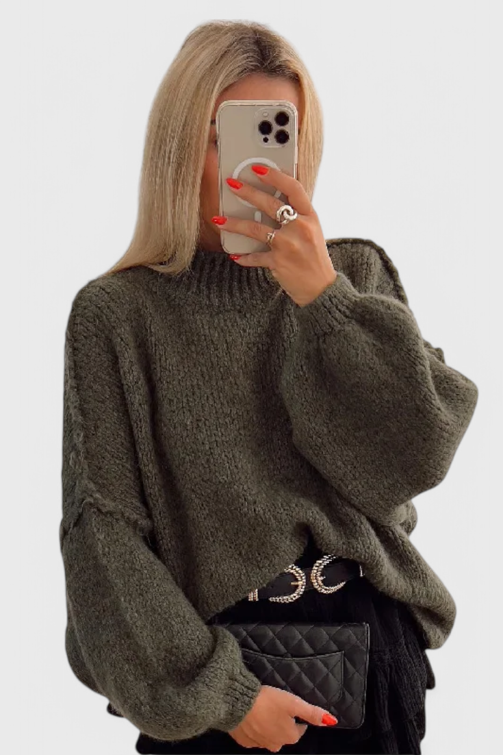 Cassia Exklusiv Jersey Oversized Ballonærmer Strikket Top