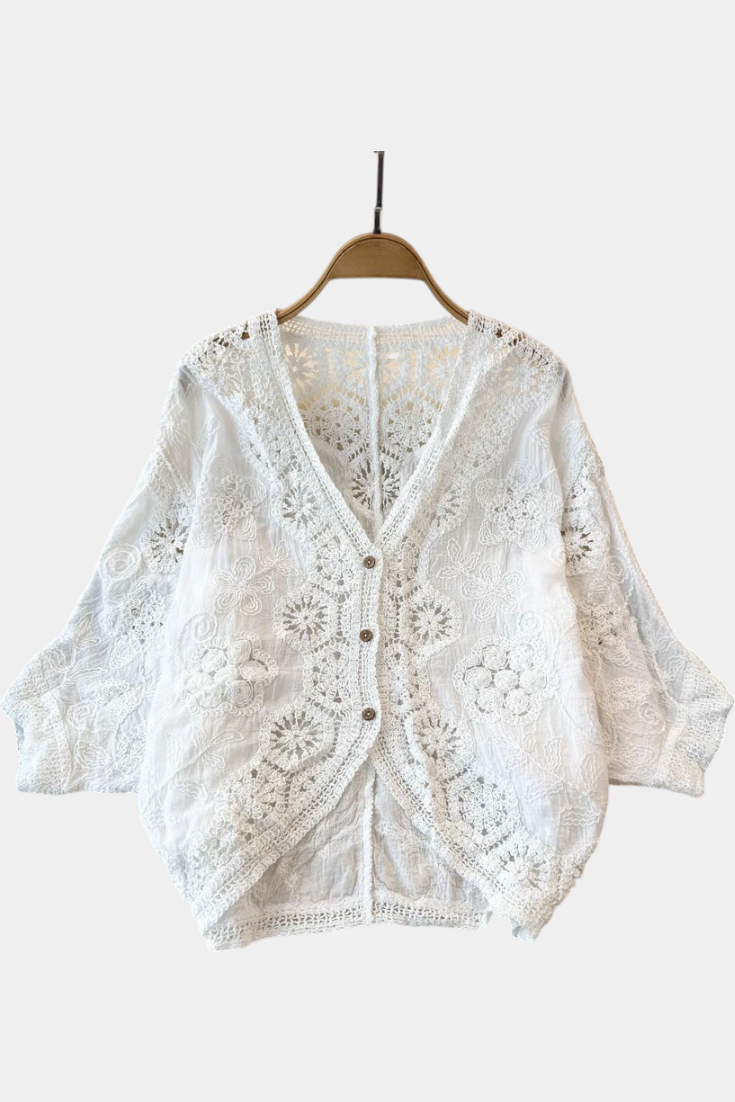 Adele Bluse I Crochet Blonder Og Blomsterbroderi Eksklusiv