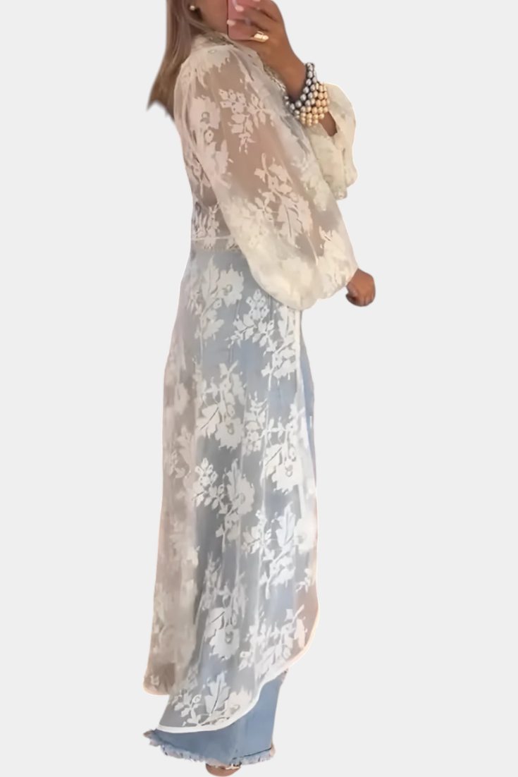 Nyxelle Blonder Maxi Top Med Høj Hals Puffærmer Eksklusiv