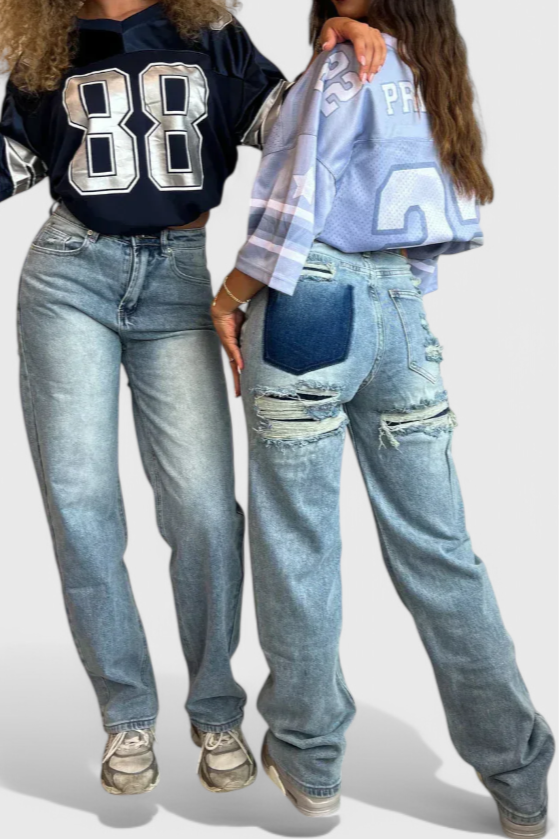 Roxy Jeans Vintage Slidte Med Høj Talje Patchwork Eksklusiv