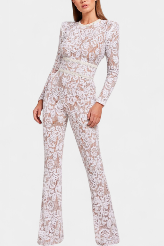 Jimena Jumpsuit Med Eksklusiv Broderet Blonde Og Korsetbælte
