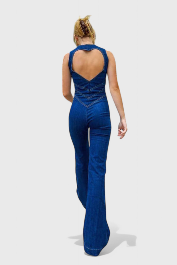Maisie Mono Denim Jumpsuit Eksklusiv Med Hjerte Åben Ryg