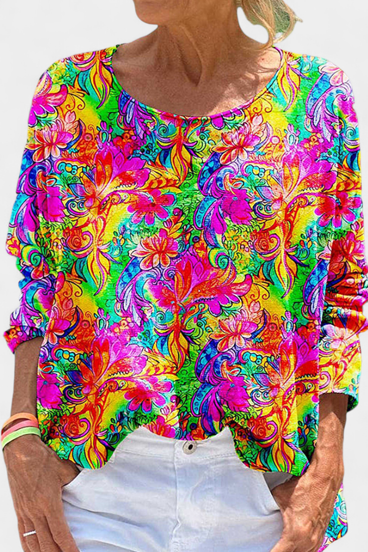 Omari Bluse Boheme Retro Mønster Langærmet Eksklusiv