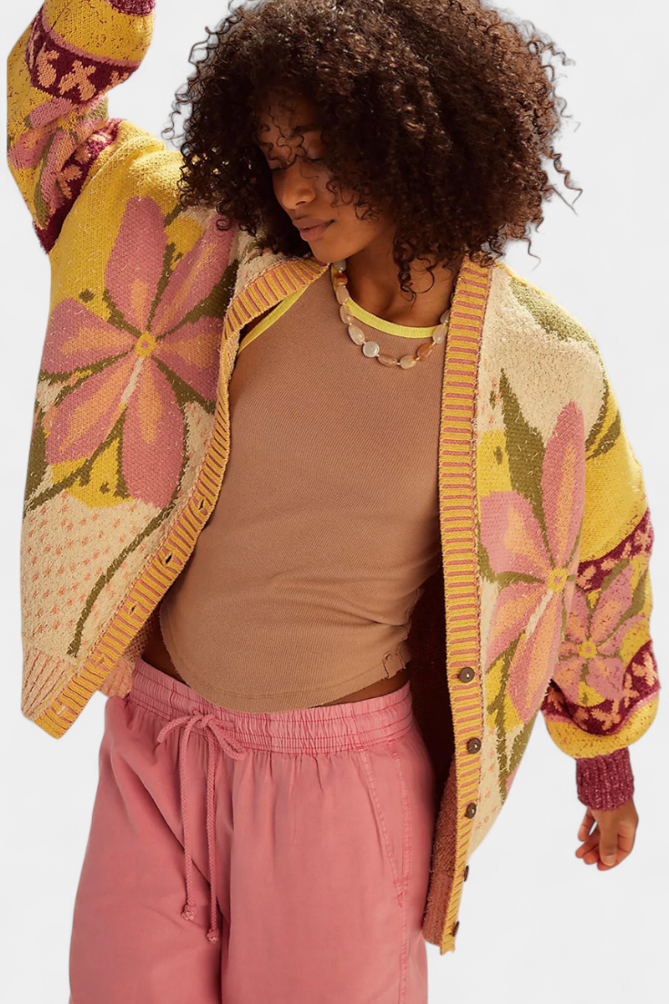 Free People Casey Cardigan Blomsterstrikket Luksus Elegance