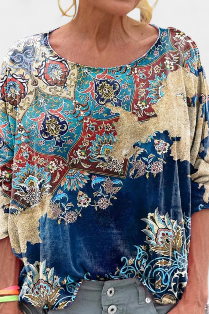 Omari Bluse Boheme Retro Mønster Langærmet Eksklusiv