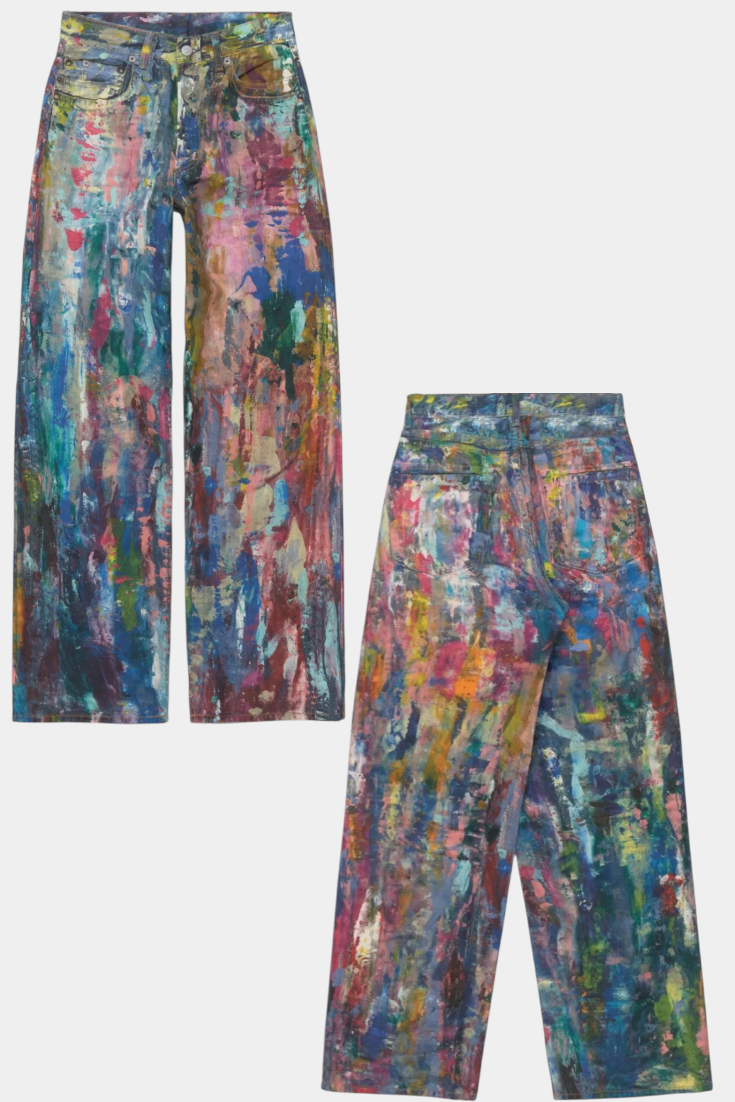 Rana Bredbenede Jeans Kunstnerisk Mønster Eksklusiv Denim
