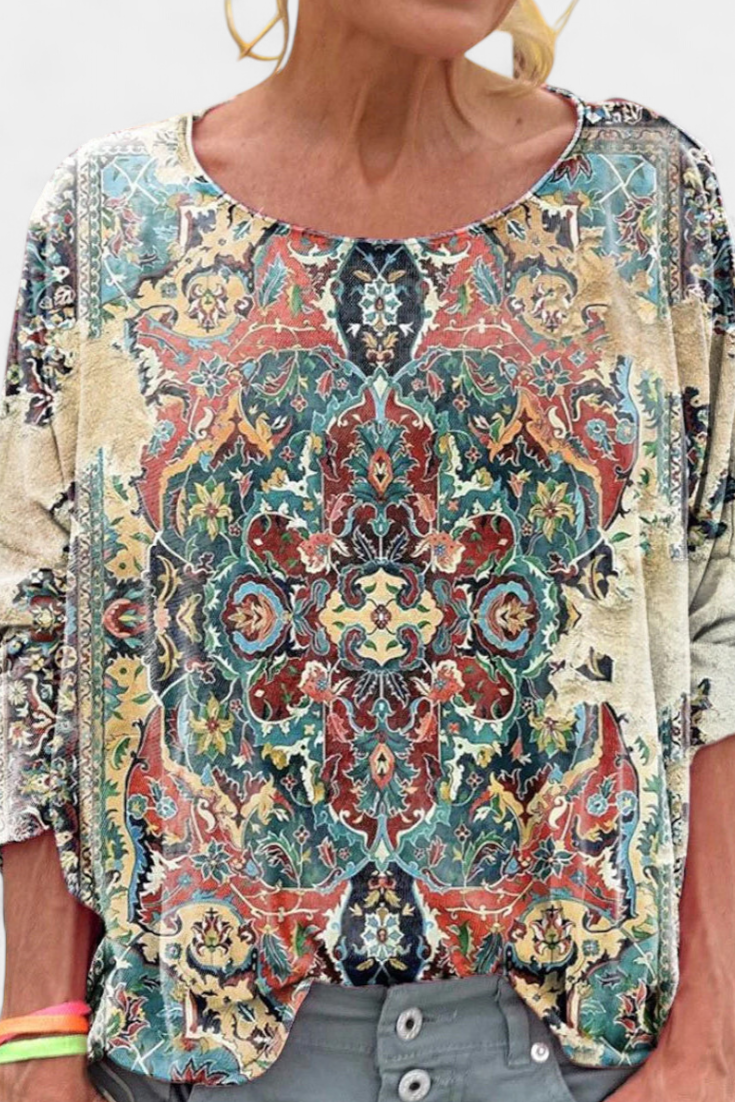Omari Bluse Boheme Retro Mønster Langærmet Eksklusiv
