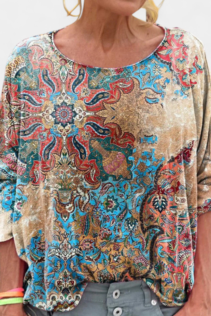 Omari Bluse Boheme Retro Mønster Langærmet Eksklusiv