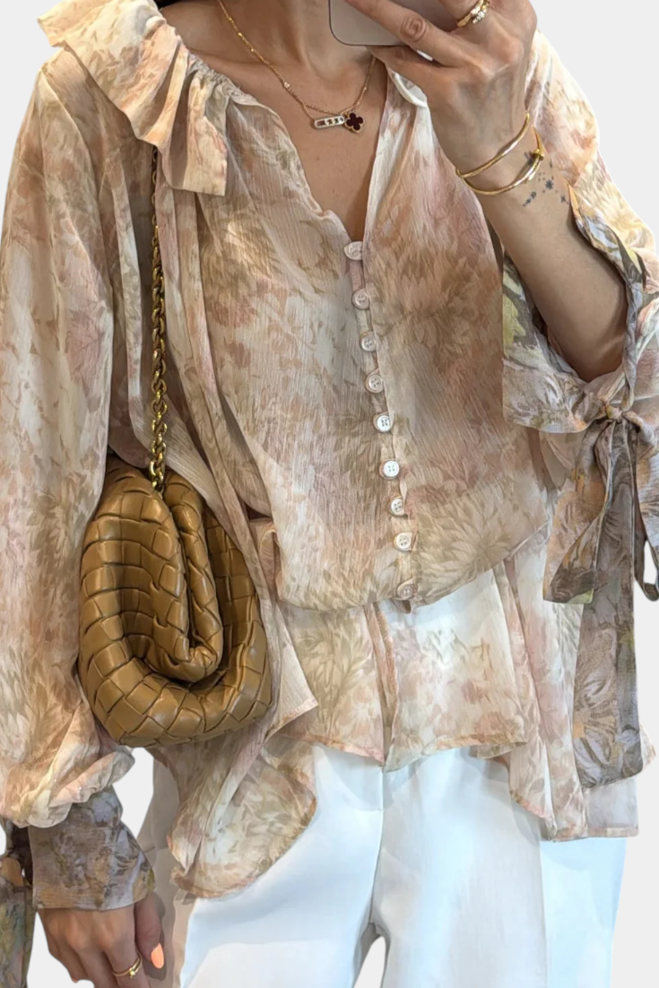 Dunas Susurrantes Bluse Pastel Print Eksklusiv Sløjfe Nácar