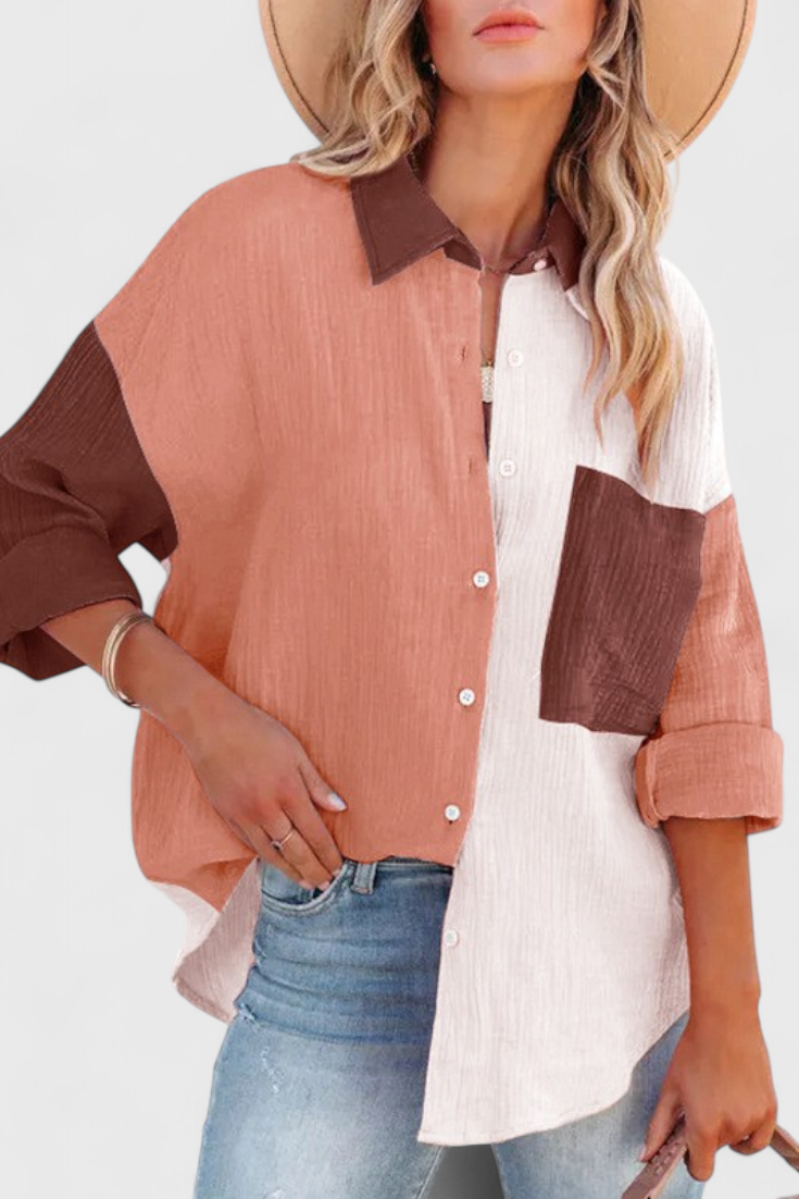 Juniper Bluse i Farveblok Kollektion med Eksklusiv Pasform
