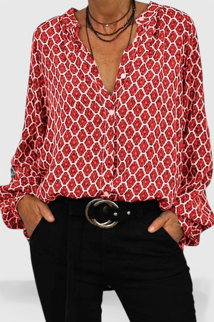 Jemima Bluse Med V Hals Og Geometrisk Print Eksklusiv