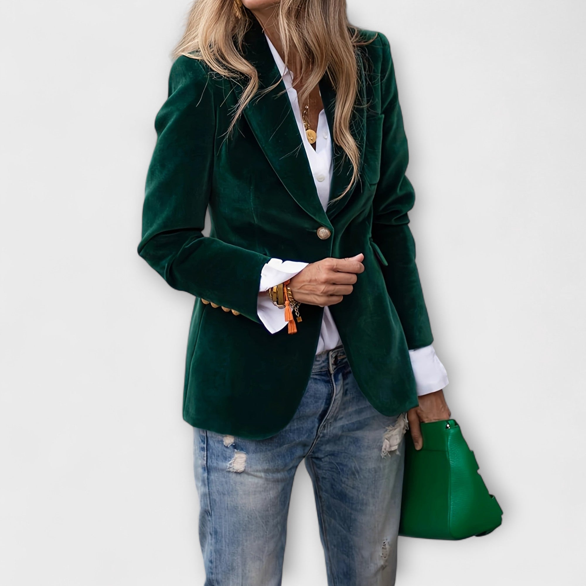 Addison Fløjl Blazer Eksklusiv Gyldne Knapper Kvalitet