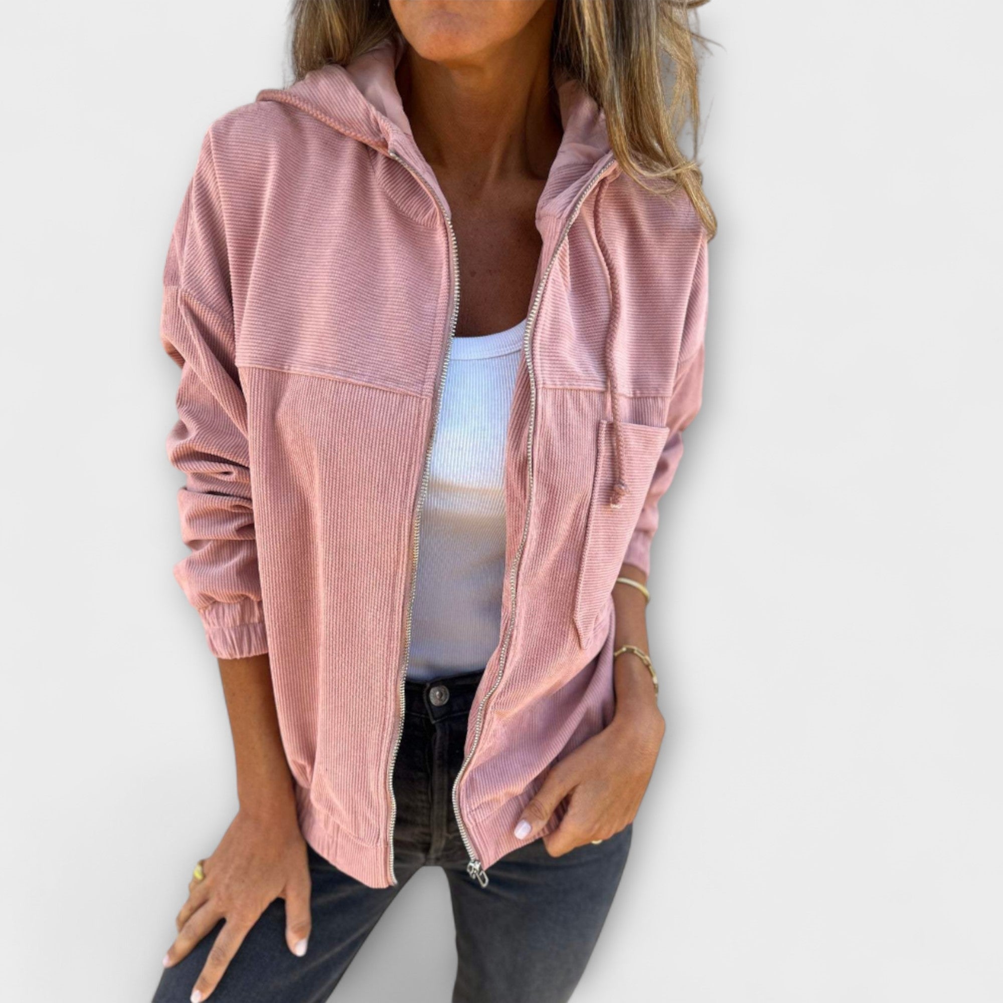 Ella Fløjl Sweatshirt Med Lynlås Vintage Stil Eksklusiv
