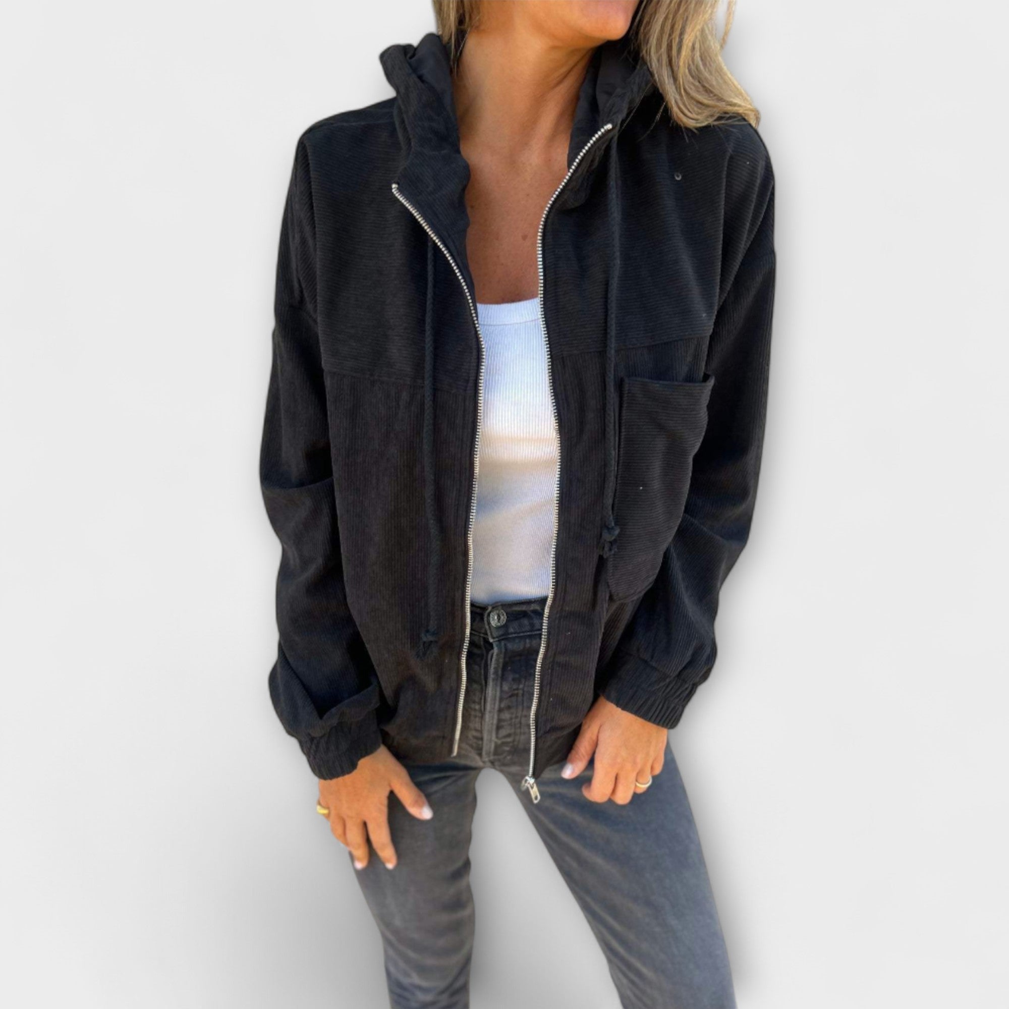 Ella Fløjl Sweatshirt Med Lynlås Vintage Stil Eksklusiv