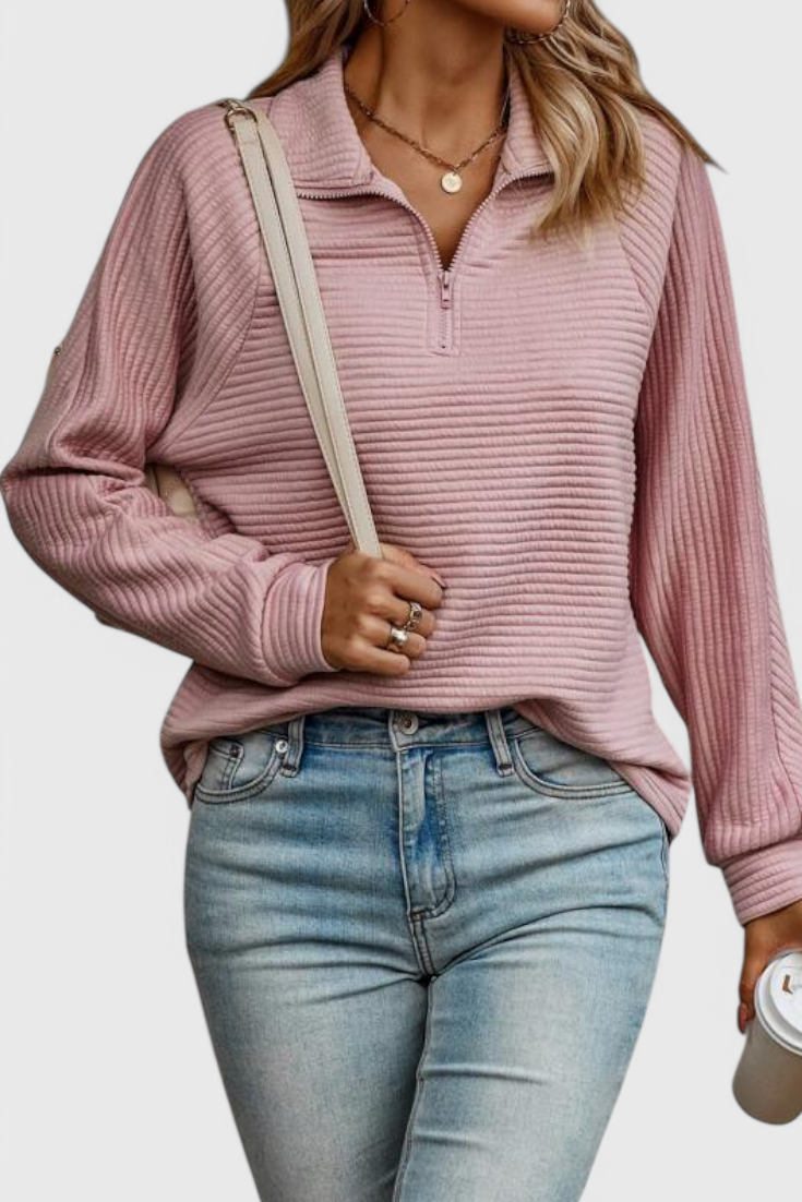 Helene Jersey Langærmet V Hals Med Lynlås Eksklusiv