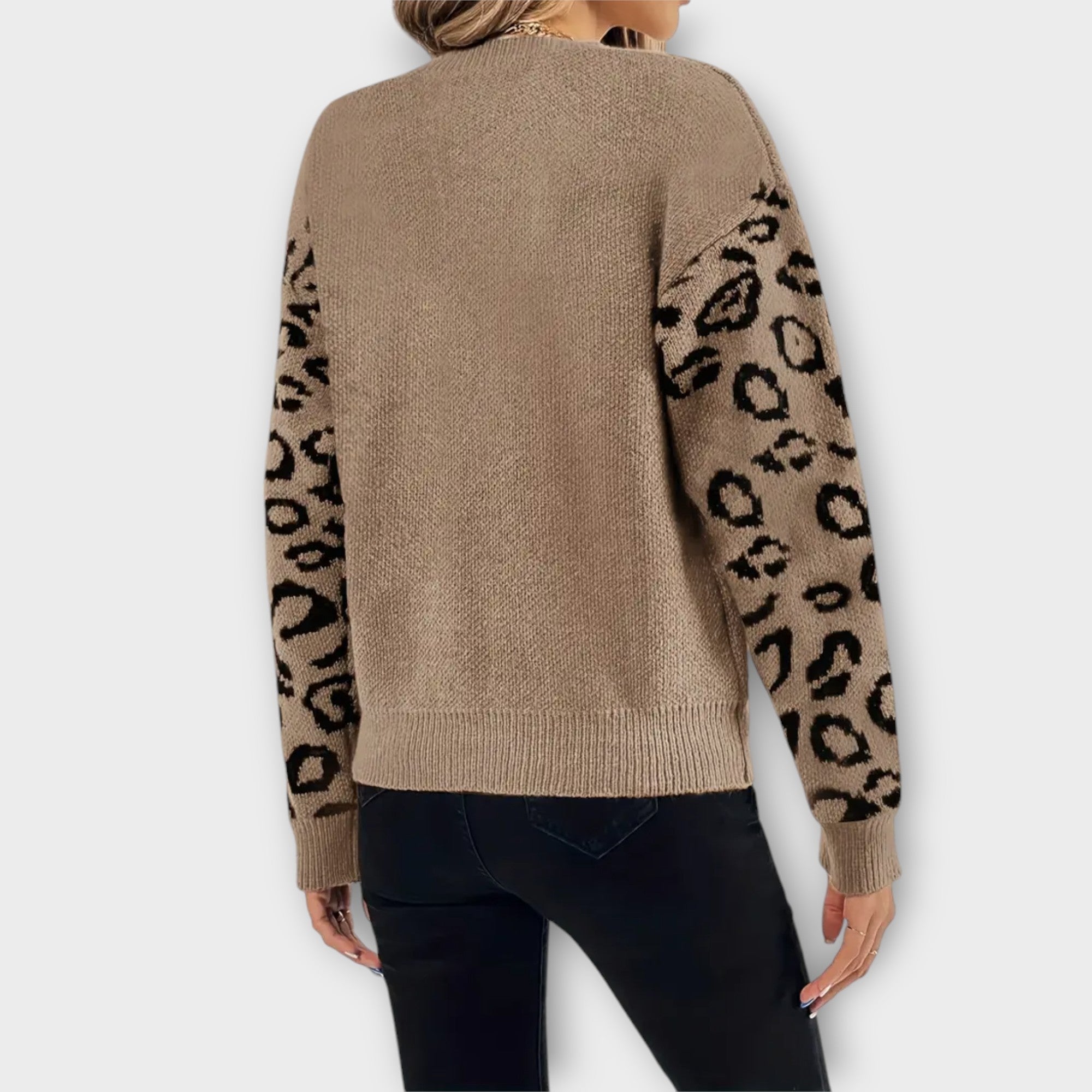 Eline Trøje Leopardprint Grå Rosa Kollektion Eksklusiv