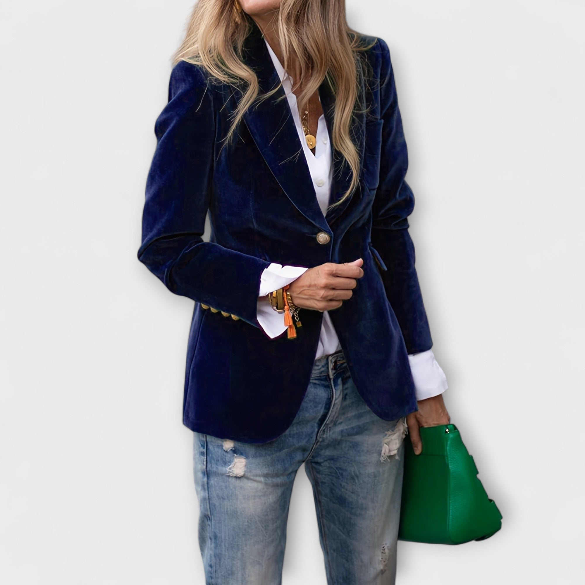 Addison Fløjl Blazer Eksklusiv Gyldne Knapper Kvalitet