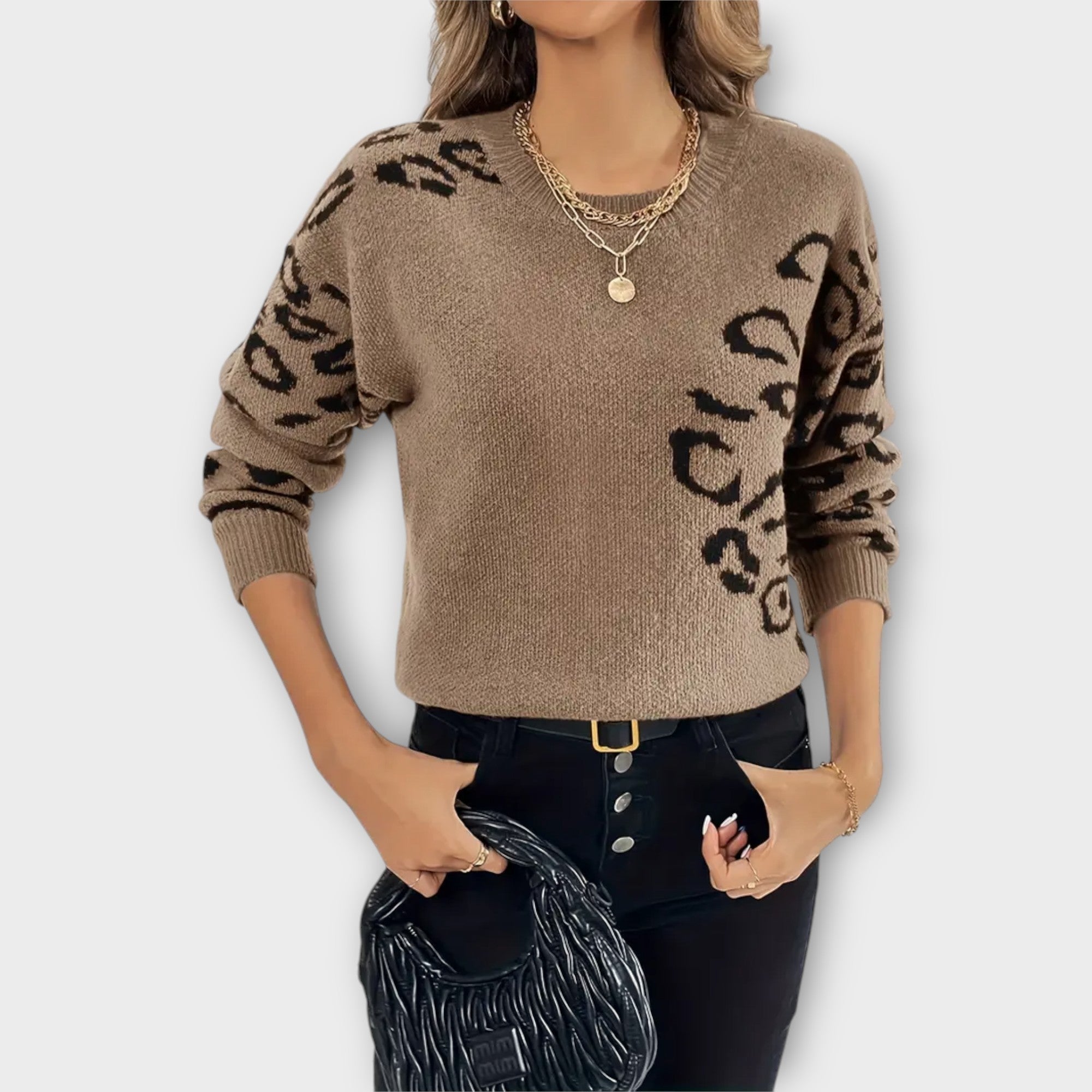Eline Trøje Leopardprint Grå Rosa Kollektion Eksklusiv