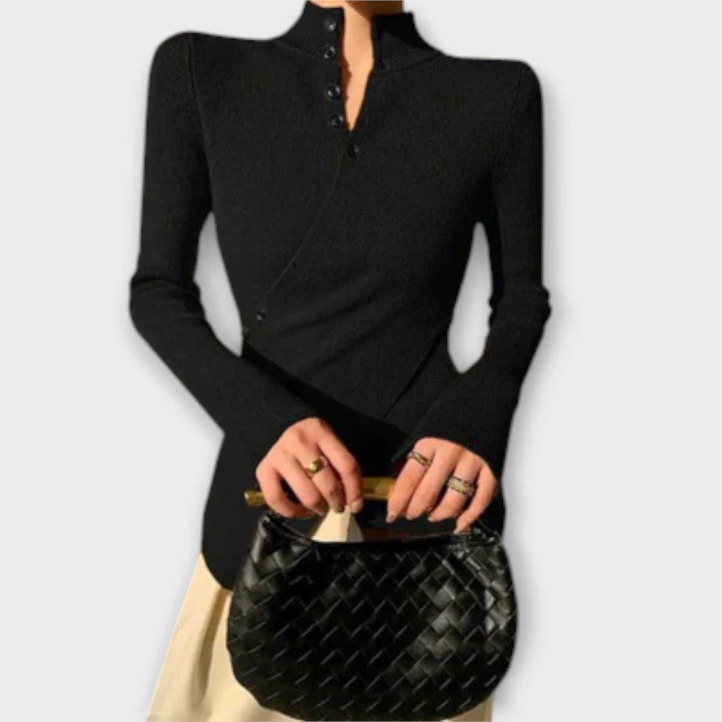 Eline Trøje Af Bomuld Med Ribstrik Sort Premium Eksklusiv