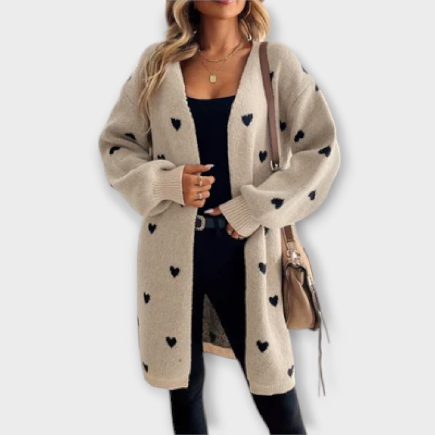 Eline Cardigan Med Hjerteprint I Blødt Strik Eksklusiv