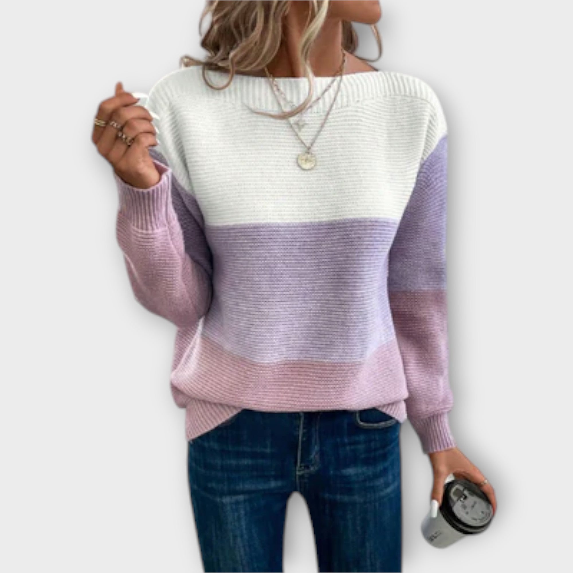 Claire Patchwork Trøje Tre Farver Elegant Eksklusiv