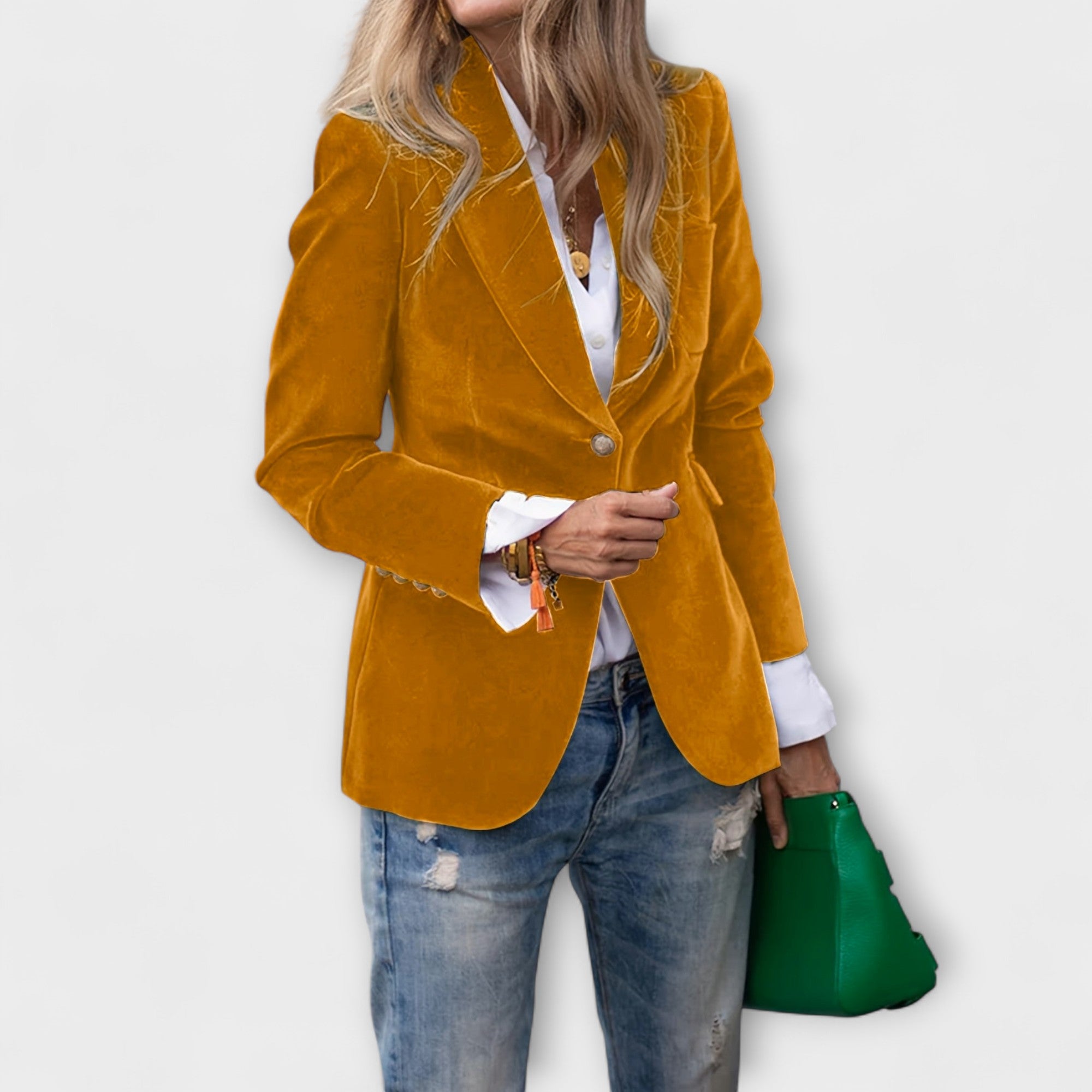 Addison Fløjl Blazer Eksklusiv Gyldne Knapper Kvalitet