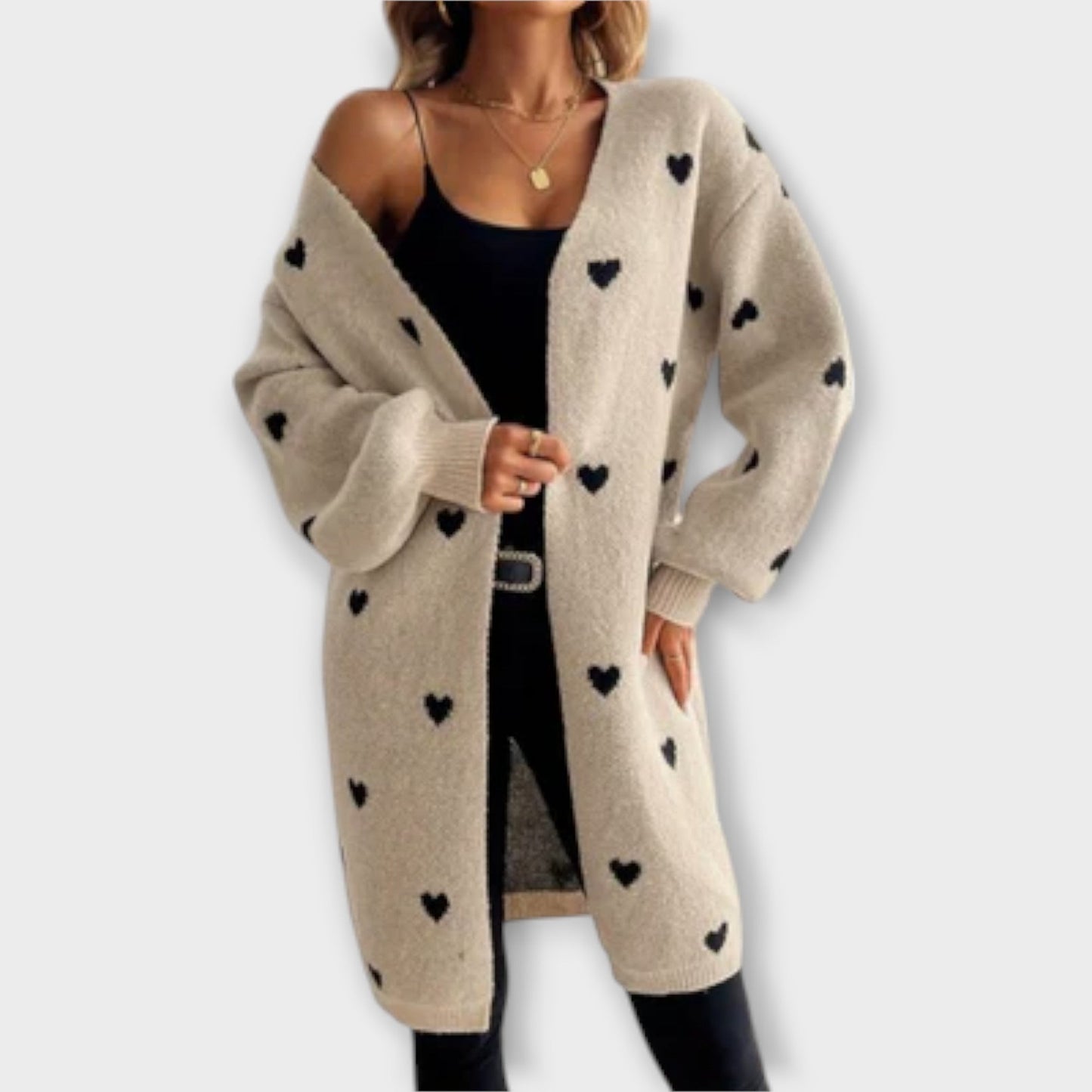 Eline Cardigan Med Hjerteprint I Blødt Strik Eksklusiv