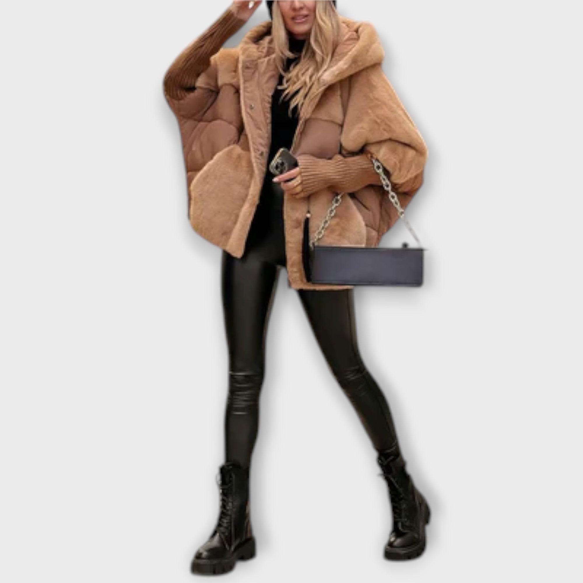 Elegant Puffer Jakke Med Teddy Mix Eksklusiv Vintervarme