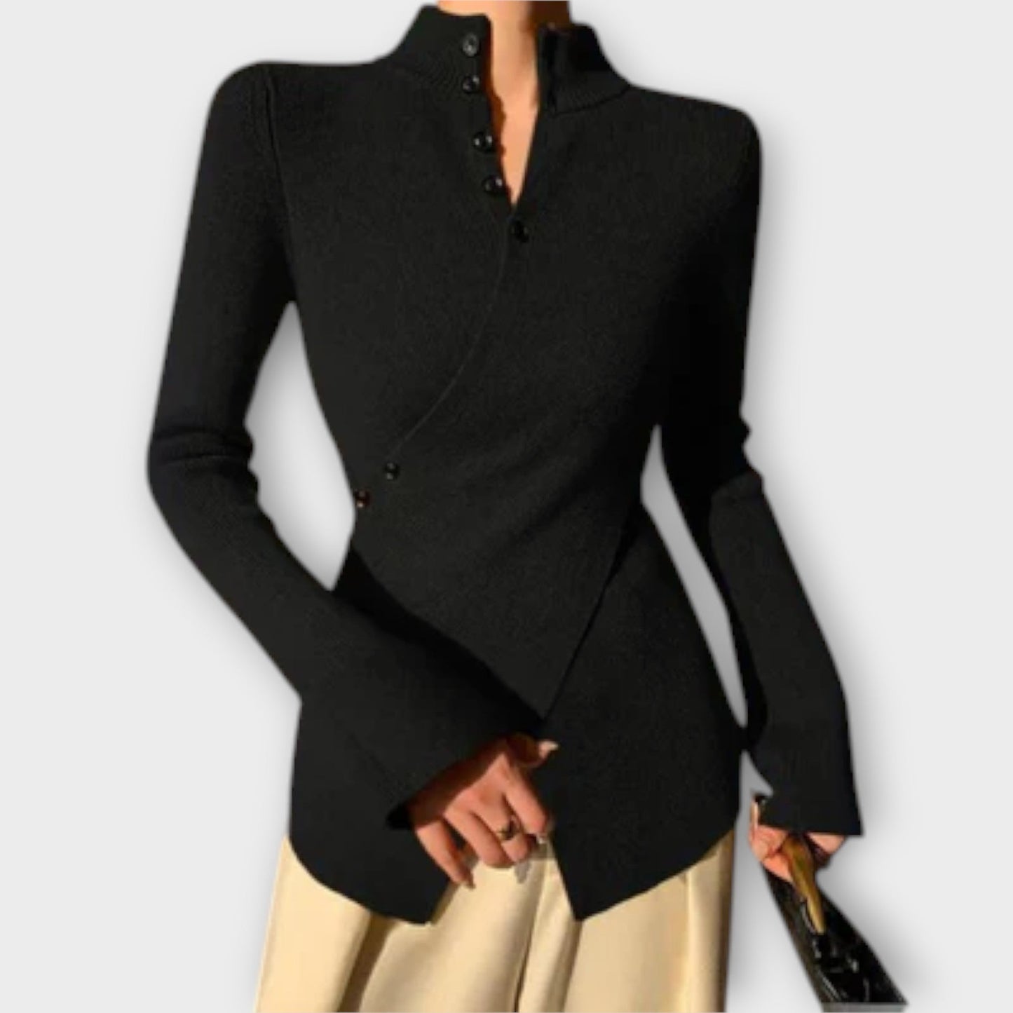 Eline Trøje Af Bomuld Med Ribstrik Sort Premium Eksklusiv