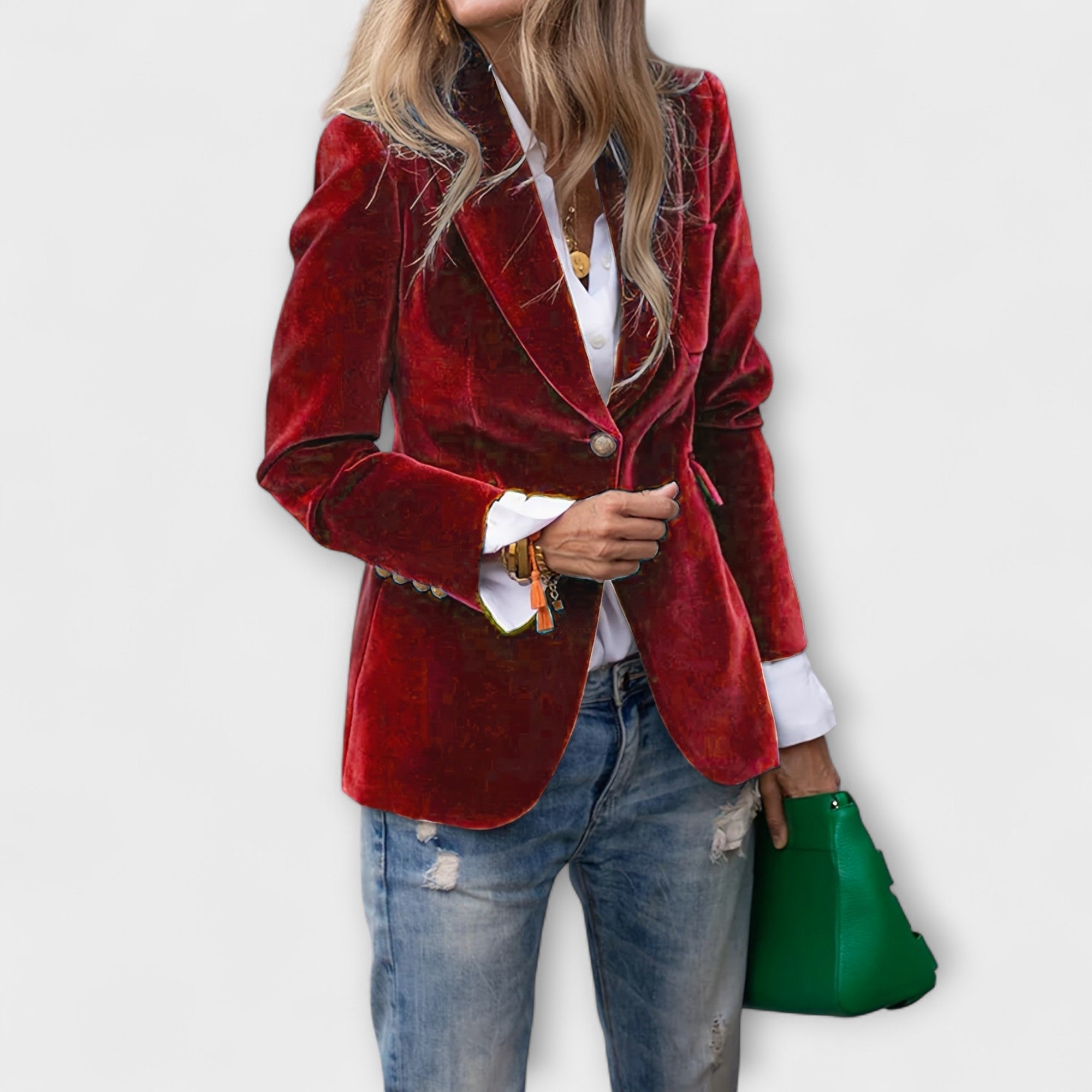 Addison Fløjl Blazer Eksklusiv Gyldne Knapper Kvalitet