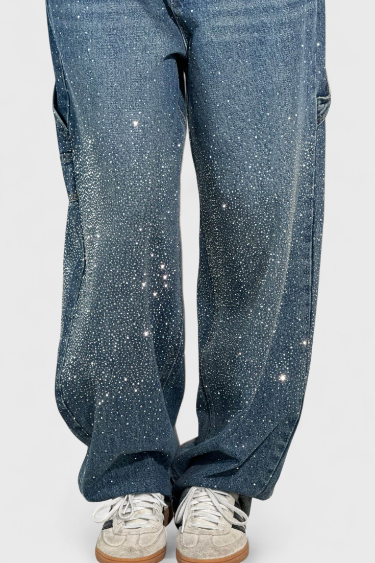 Dariya Jeans Cargo Balloon Glans Med Perler Applikationer