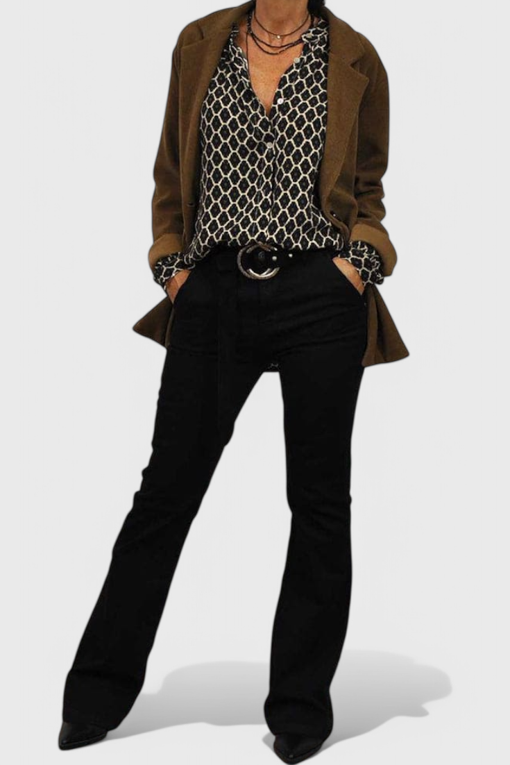 Jemima Bluse Med V Hals Og Geometrisk Print Eksklusiv