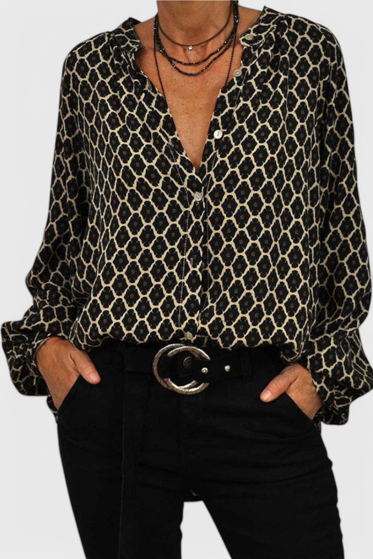 Jemima Bluse Med V Hals Og Geometrisk Print Eksklusiv