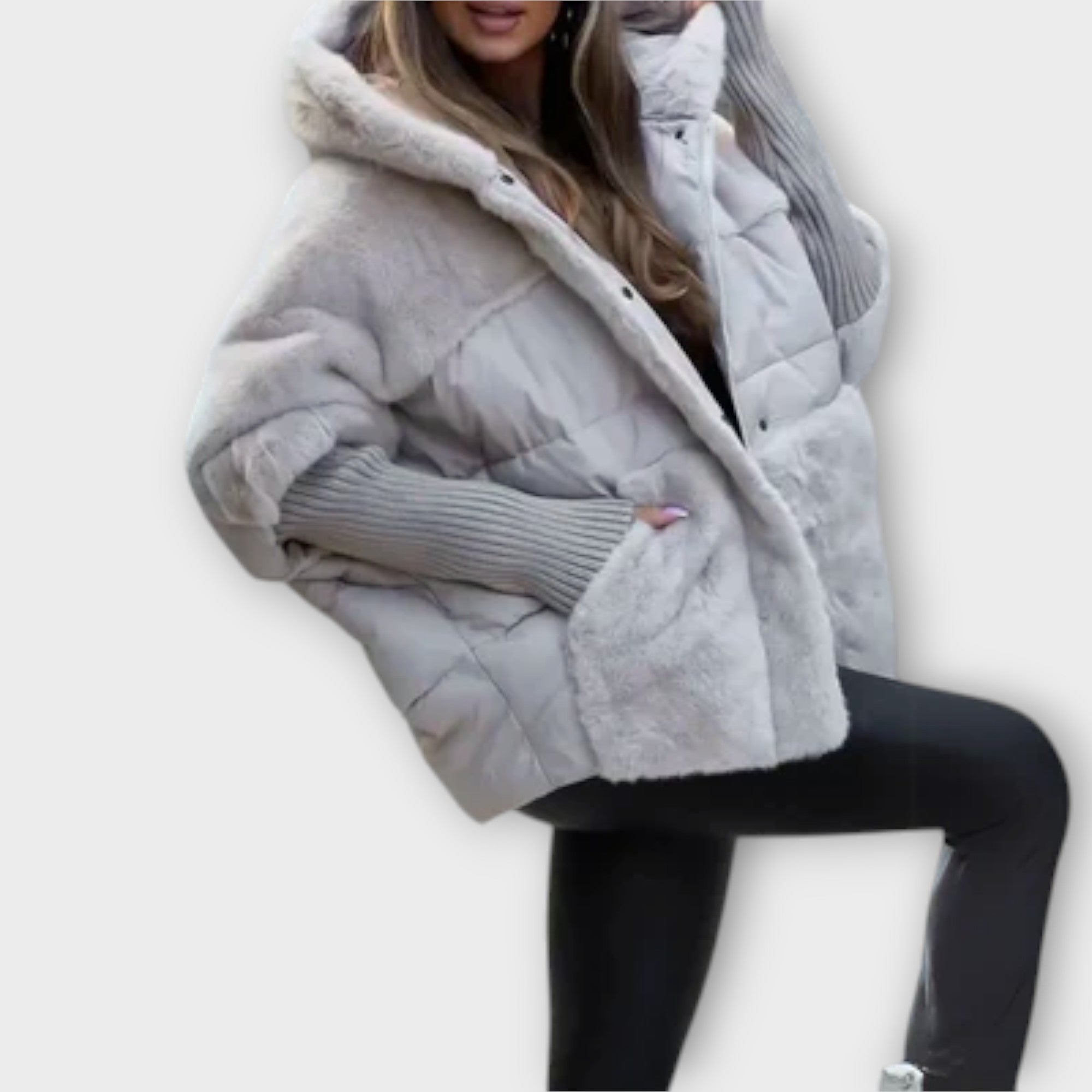 Elegant Puffer Jakke Med Teddy Mix Eksklusiv Vintervarme