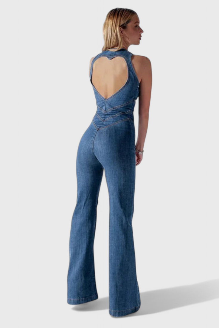 Maisie Mono Denim Jumpsuit Eksklusiv Med Hjerte Åben Ryg