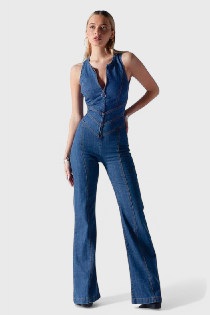 Maisie Mono Denim Jumpsuit Eksklusiv Med Hjerte Åben Ryg