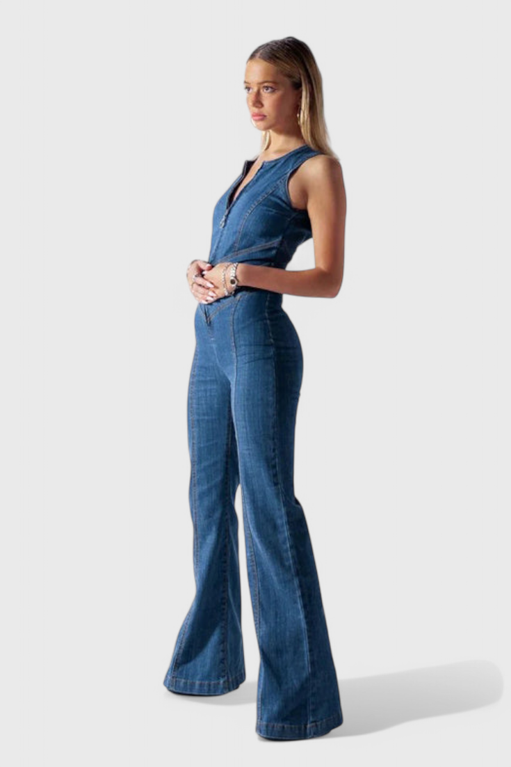 Maisie Mono Denim Jumpsuit Eksklusiv Med Hjerte Åben Ryg
