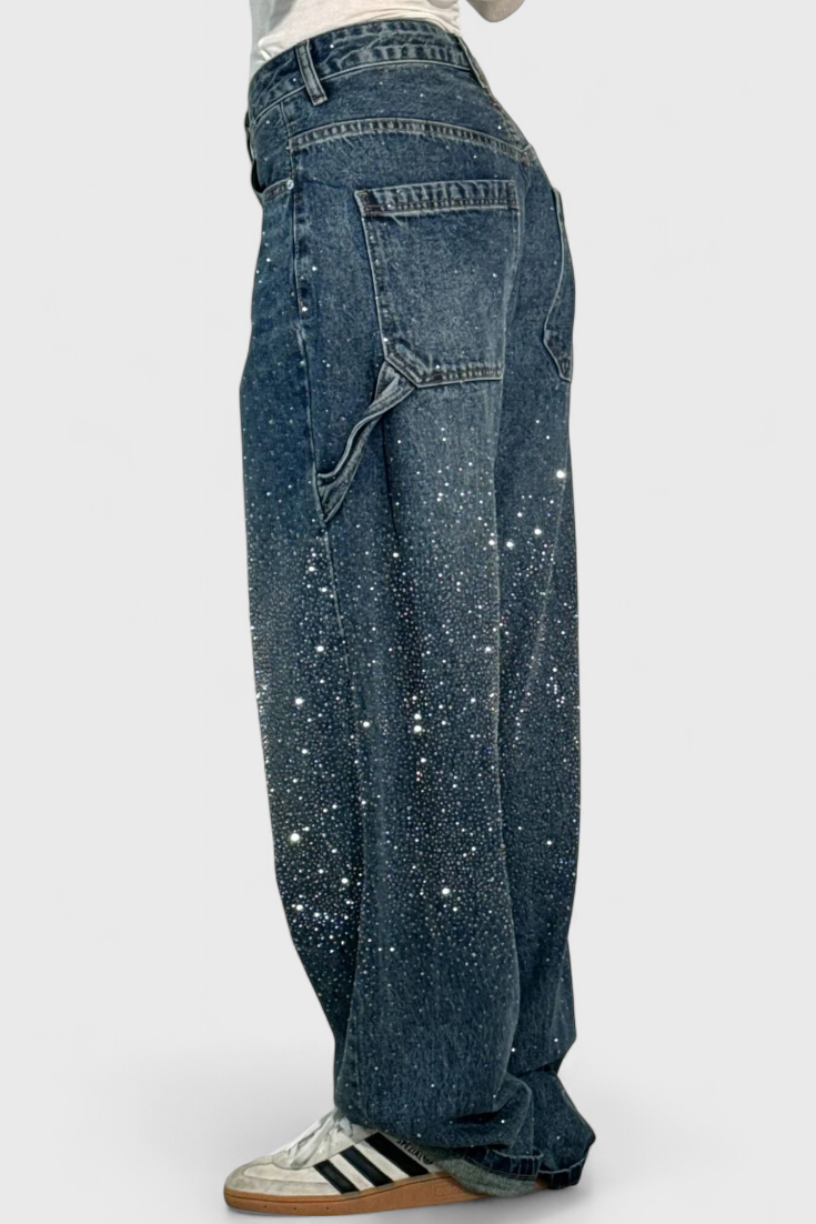 Dariya Jeans Cargo Balloon Glans Med Perler Applikationer