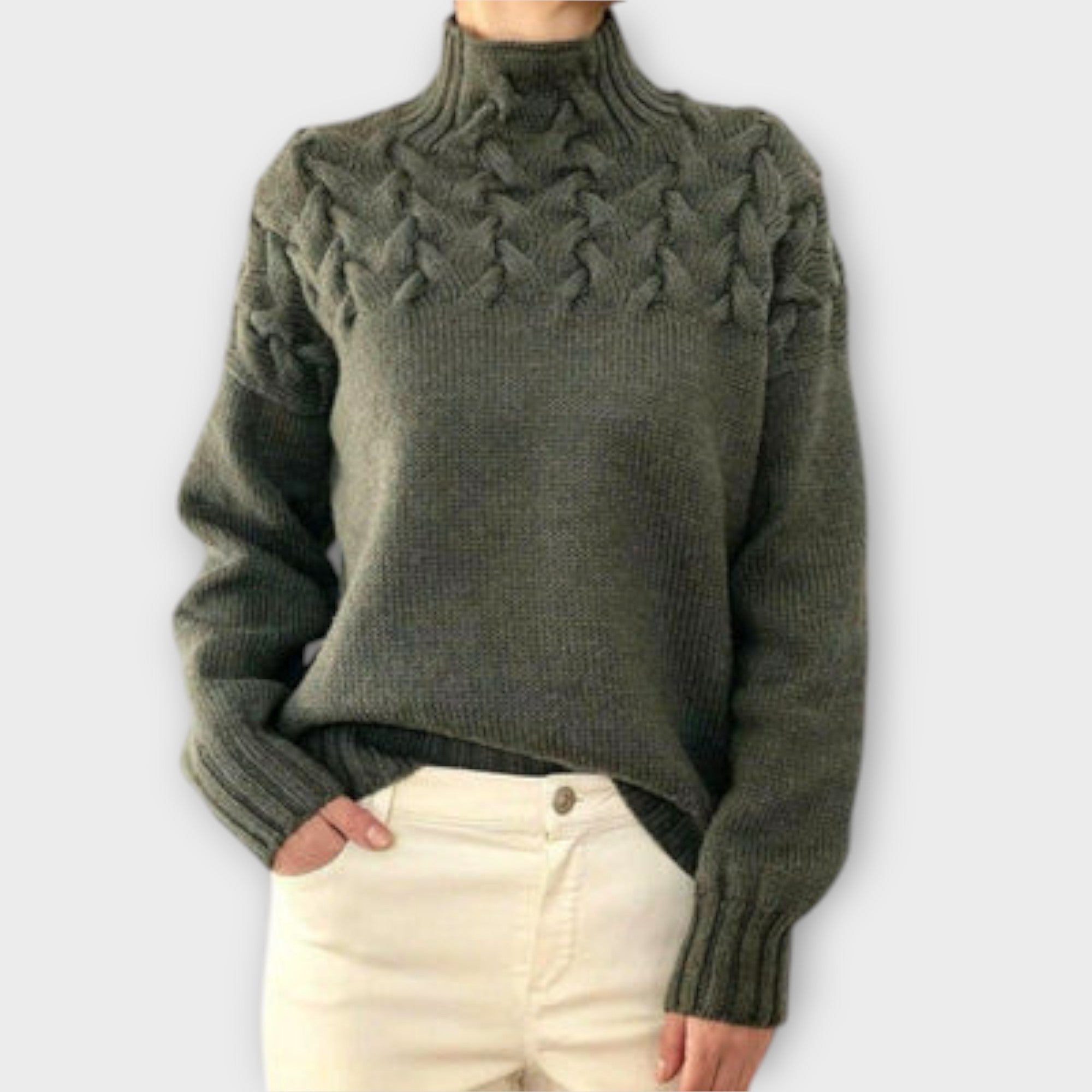 Eline Kabelstrik Trøje Med Ribdetalj Og Eksklusiv Stil