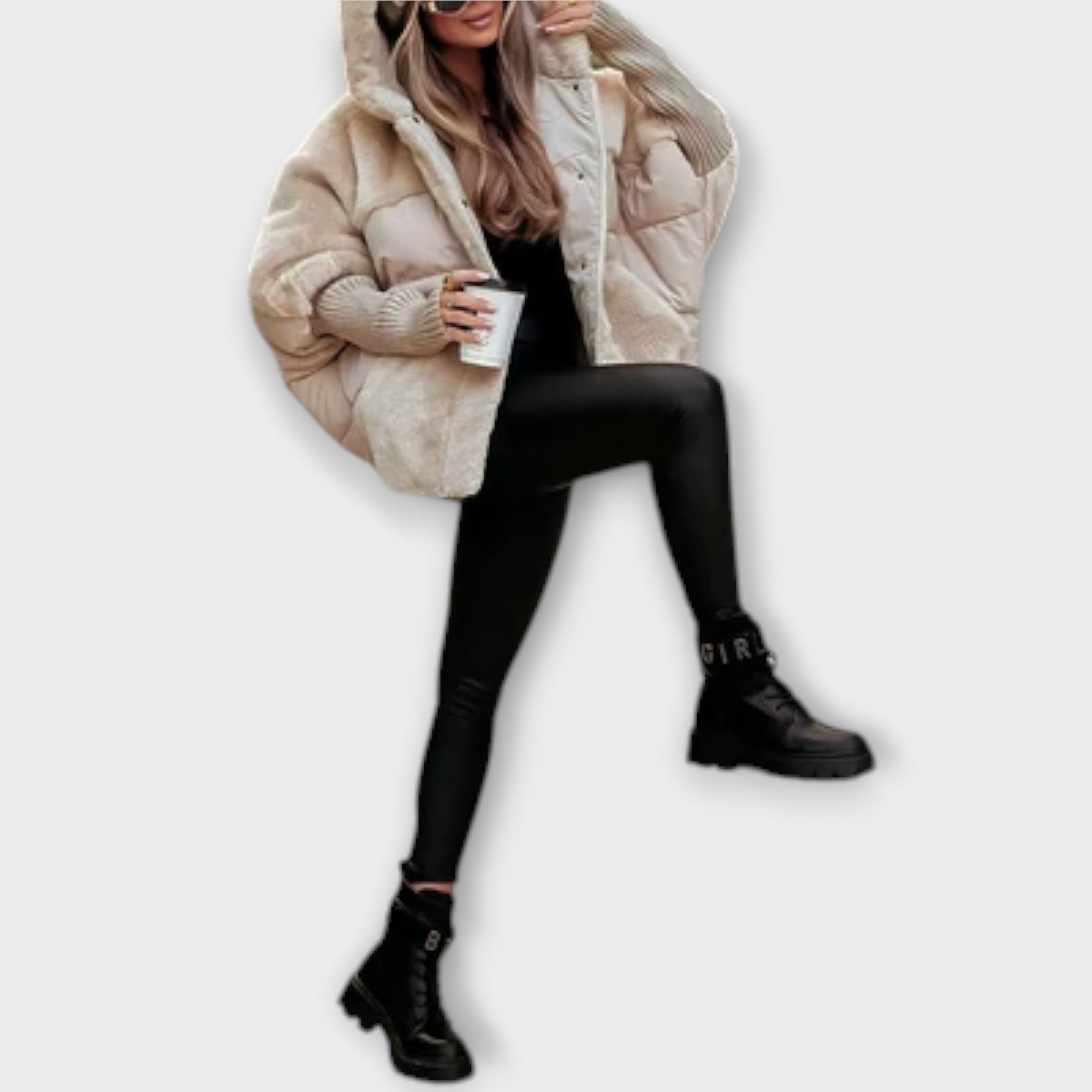 Elegant Puffer Jakke Med Teddy Mix Eksklusiv Vintervarme