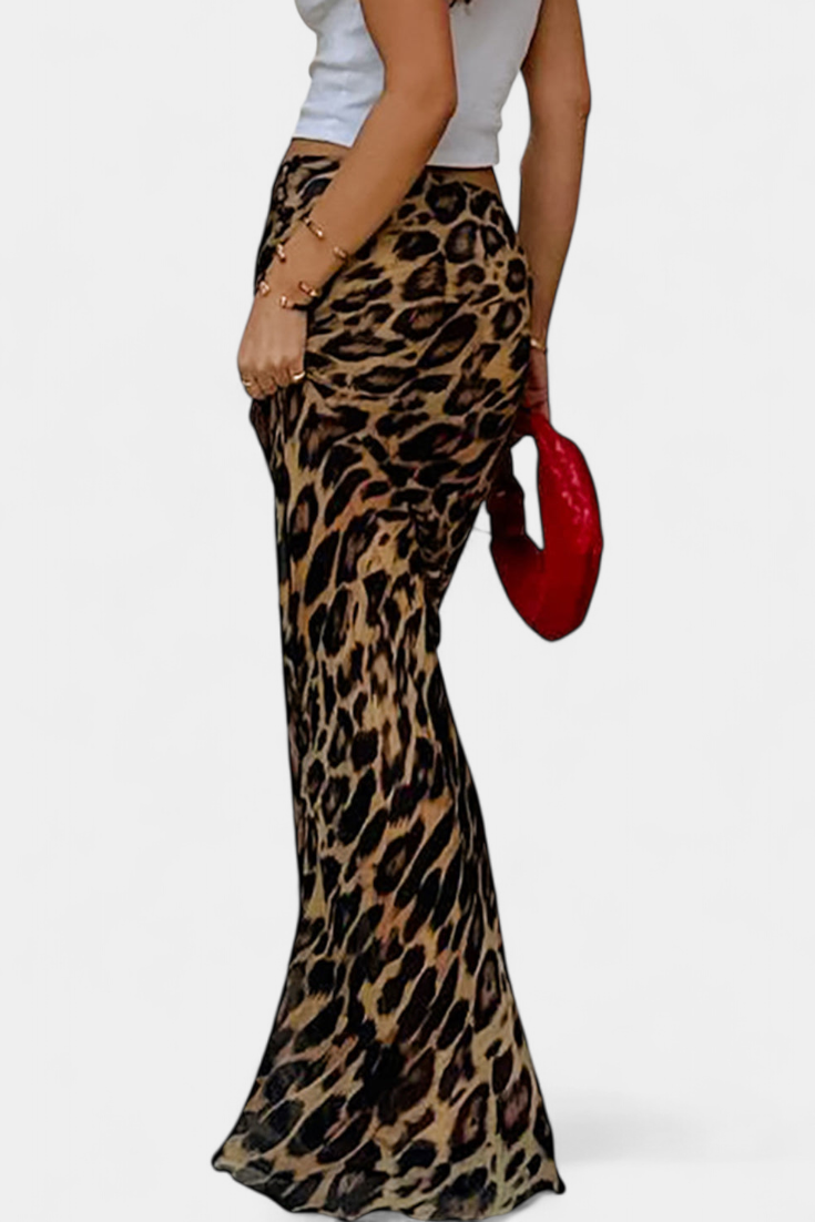 Elena Skørt Maxi Slim Leopardmønster Vævet Eksklusivt