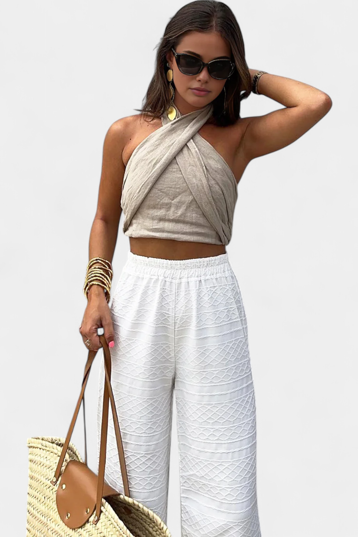 Lena Top Halter Krydset Åben Ryg Knude Eksklusiv Kollektion