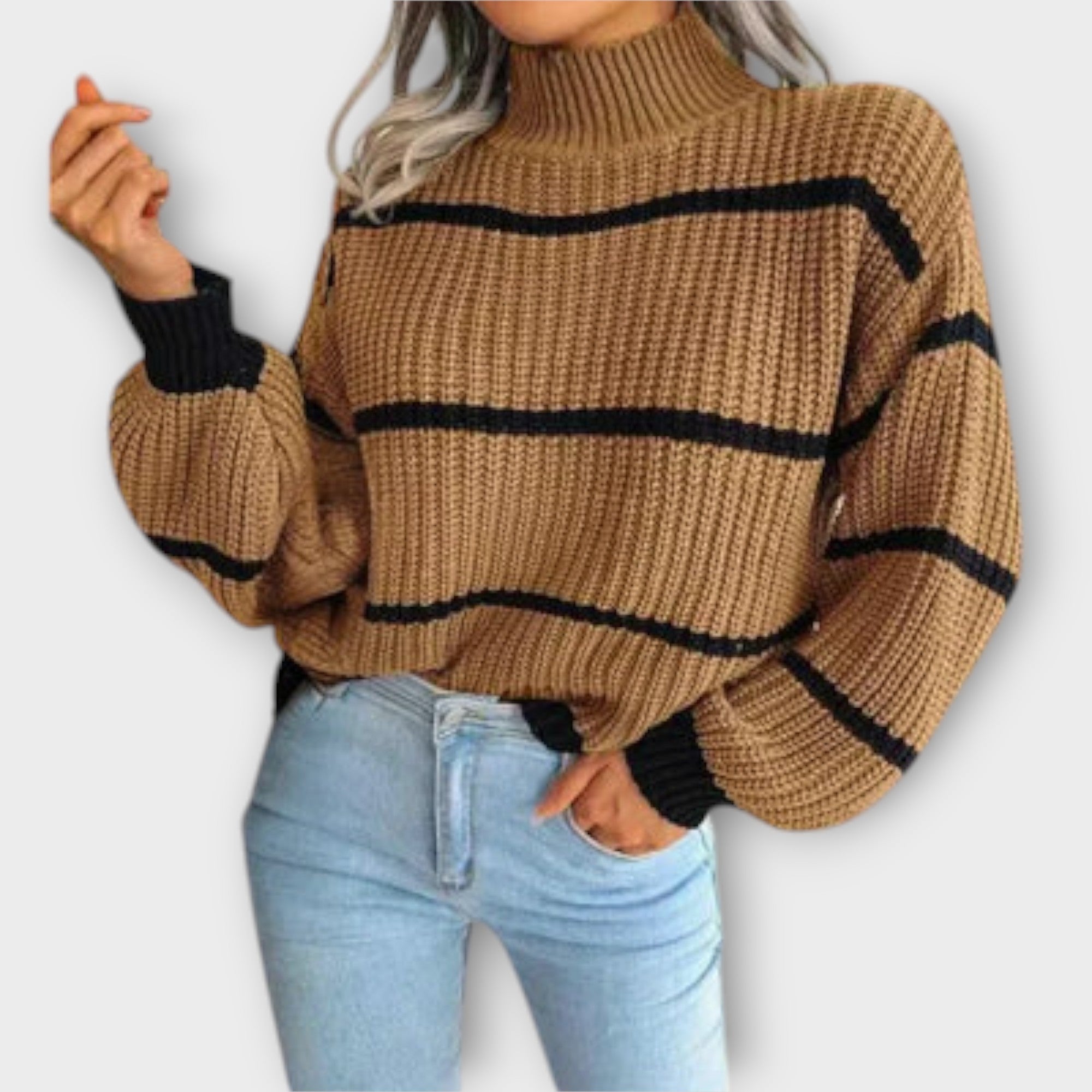 Eline Strikket Stribet Trøje Med Knapper Elegant Kollektion